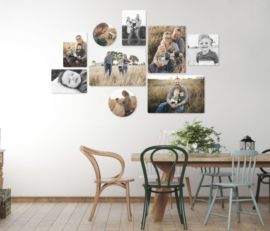 9 wood prints in various sizes and shapes